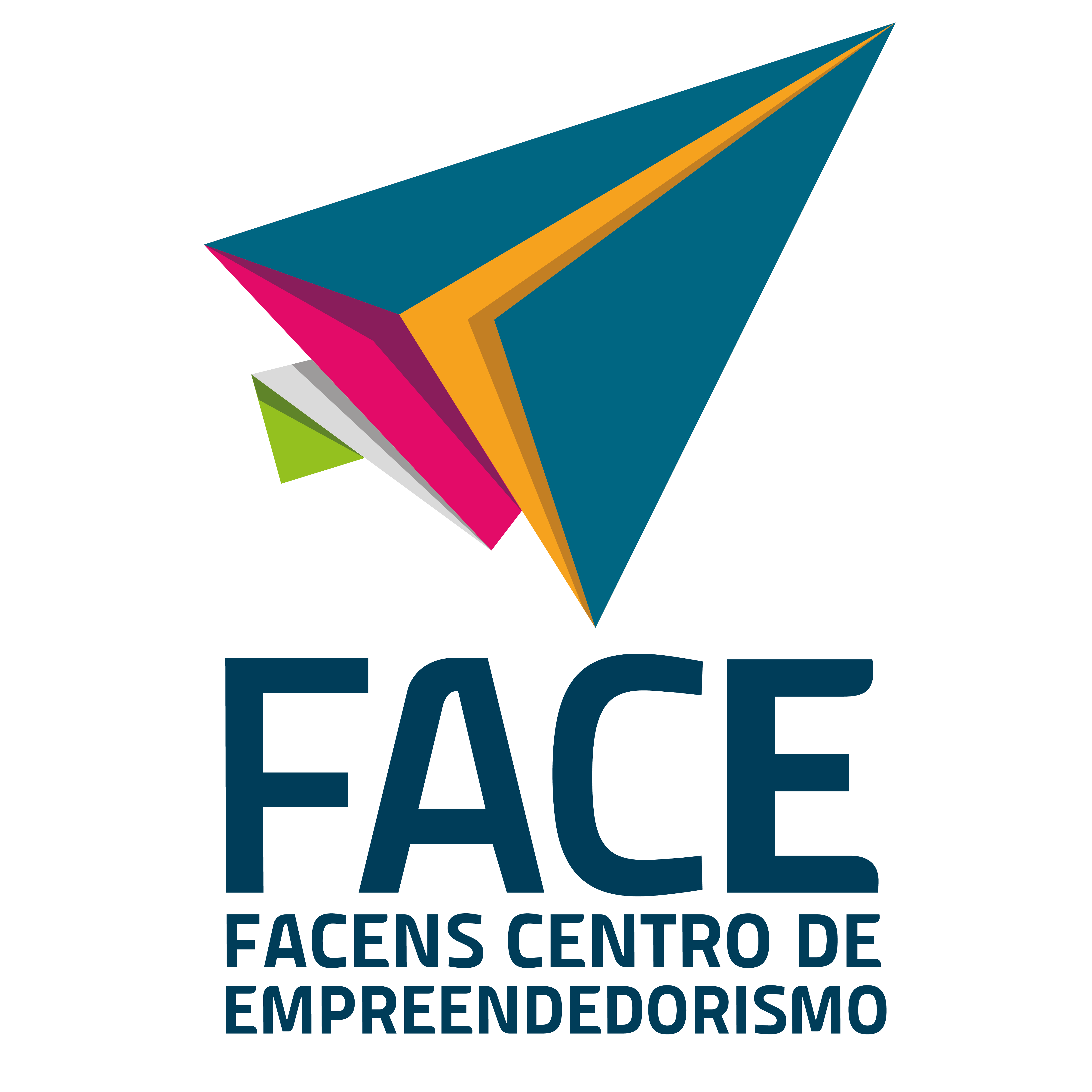 2017. inauguração do Face, Face Centro de Empreendedorismo. Uma forma triangular sugere um aviãozinho de papel colorido em voo.